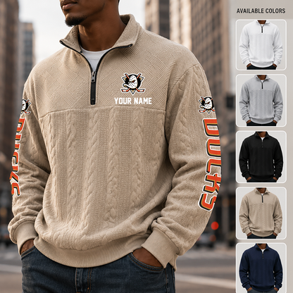 [SUPER SALE] NEW CUSTOMIZED NHL09 AHD ANAHEIM DUCKS MULTICOLOR QUARTER-ZIP SWEATSHIRT