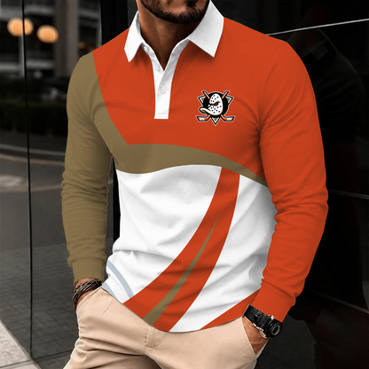 [SUPER SALE] NEW CUSTOMIZED NHL09 AHD ANAHEIM DUCKS MEN LONG SLEEVE POLO