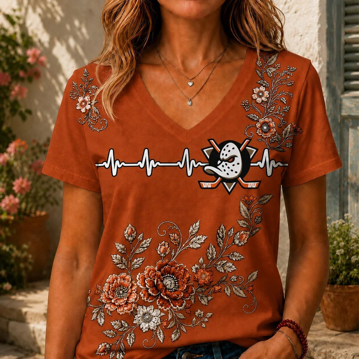 [SUPER SALE] NEW CUSTOMIZED NHL09 AHD ANAHEIM DUCKS V-NECK FEMALE SHIRT