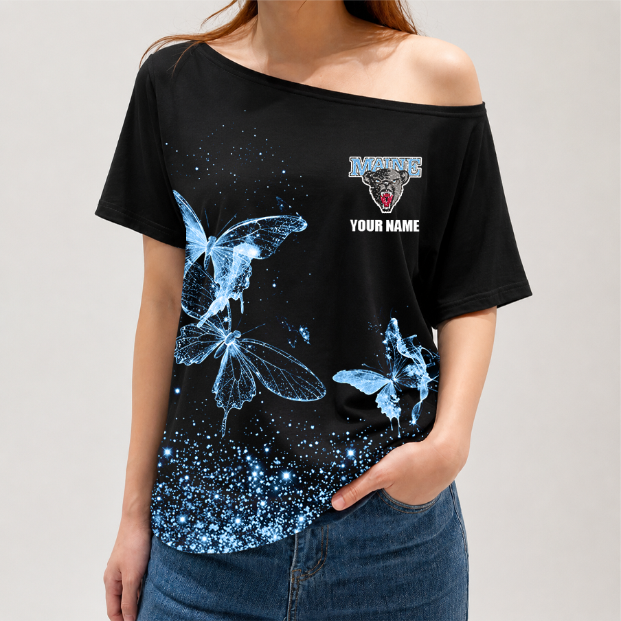 [FAN FAVORITE] NEW CUSTOMIZED NCAA MFF09 MBB MAINE BLACK BEARS OFF-SHOULDER SHIRT