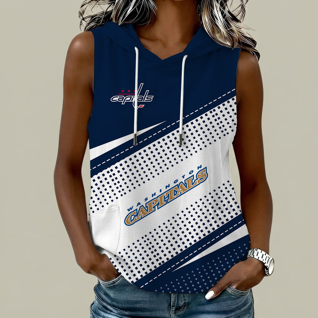 [SUPER SALE] NEW CUSTOMIZED NHL10 WCP WASHINGTON CAPITALS WOMEN'S SLEEVELESS HOODED POCKET TANK TOP