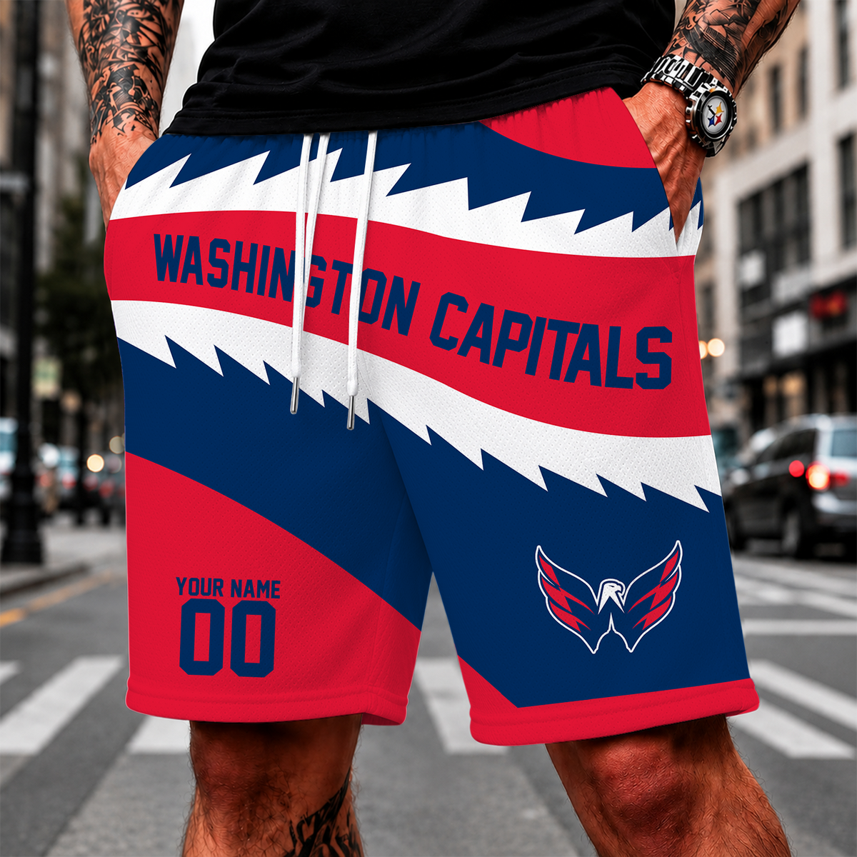 [SUPER SALE] NEW CUSTOMIZED NHL10 WCP WASHINGTON CAPITALS SHORT PANTS
