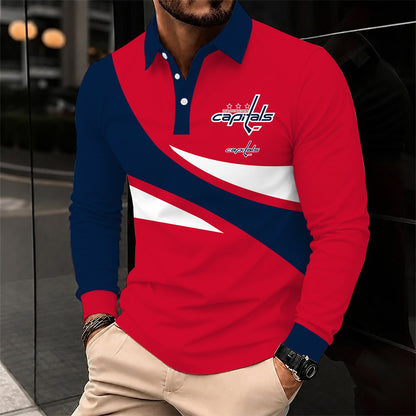 [SUPER SALE] NEW CUSTOMIZED NHL10 WCP WASHINGTON CAPITALS MEN LONG SLEEVE POLO