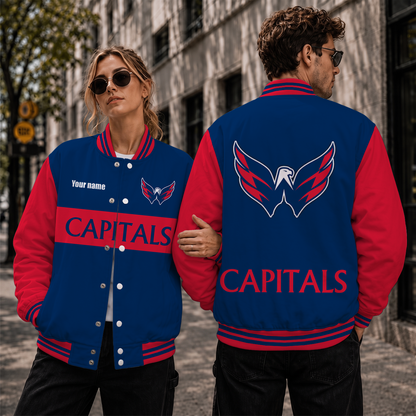 [SUPER SALE] NEW CUSTOMIZED NHL10 WCP WASHINGTON CAPITALS SATIN VARSITY JACKET & BASEBALL JACKET