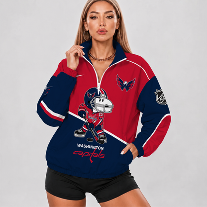 [SUPER SALE] NEW CUSTOMIZED NHL10 WCP WASHINGTON CAPITALS V-NECK ZIPPER SWEATSHIRT JACKET