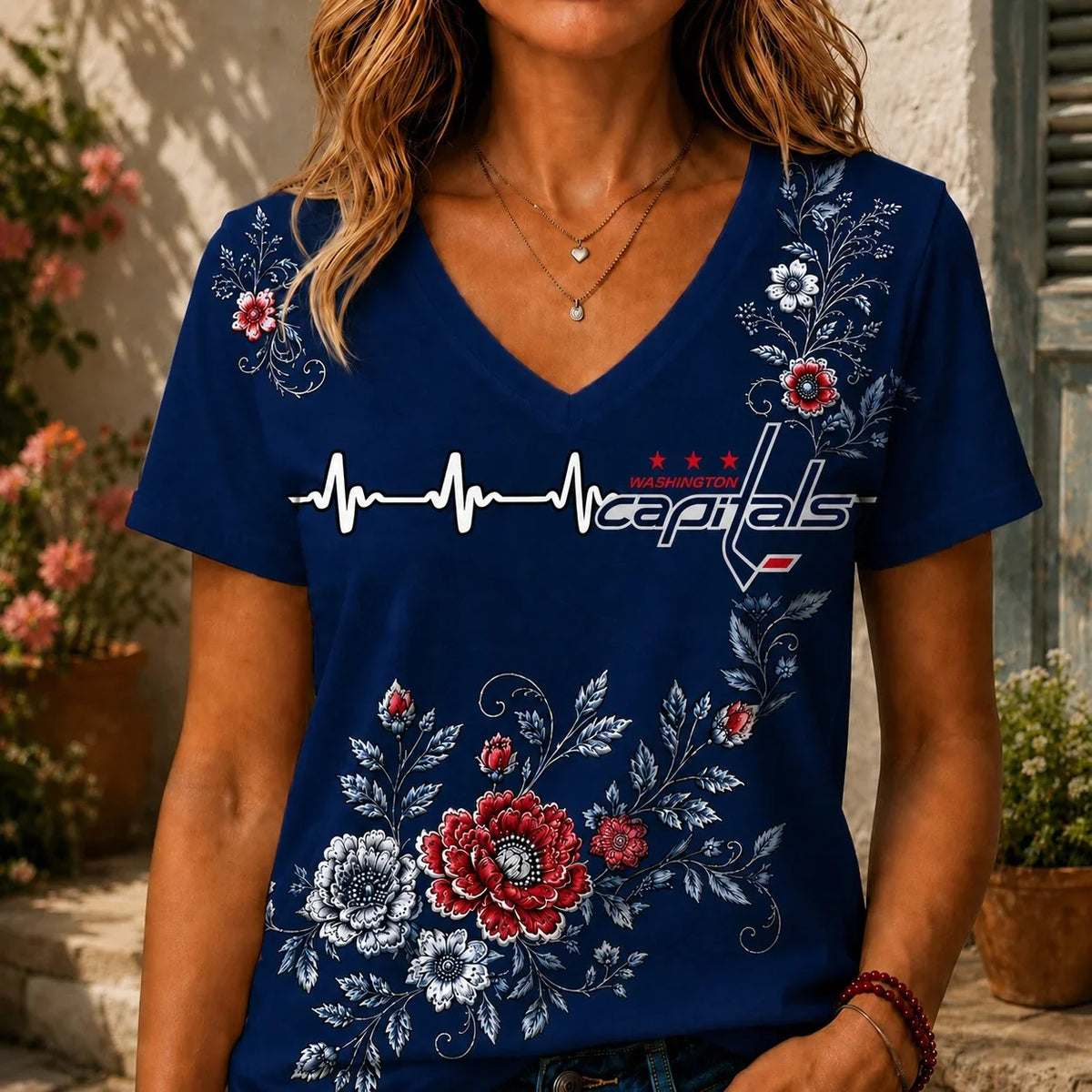 [SUPER SALE] NEW CUSTOMIZED NHL10 WCP WASHINGTON CAPITALS V-NECK FEMALE SHIRT