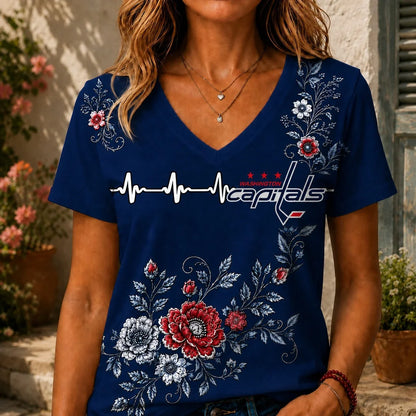 [SUPER SALE] NEW CUSTOMIZED NHL10 WCP WASHINGTON CAPITALS V-NECK FEMALE SHIRT