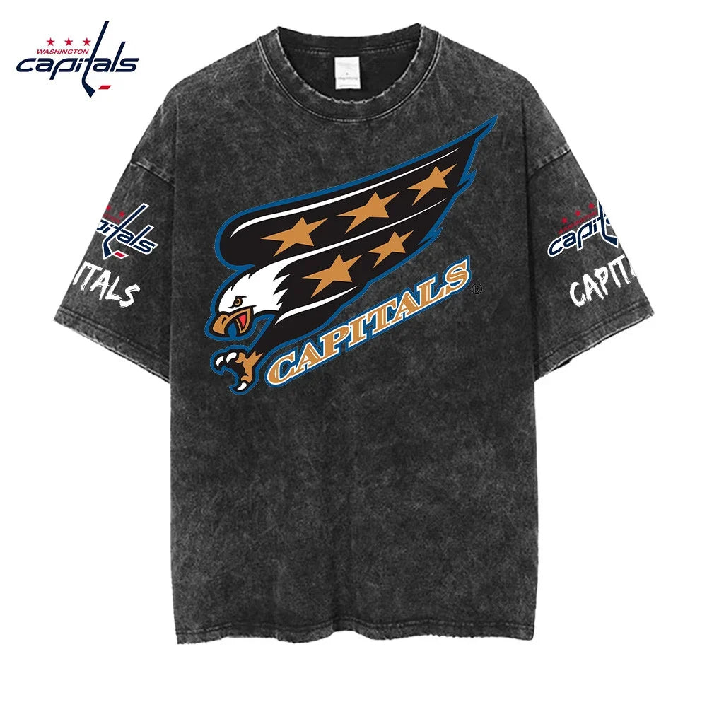 [SUPER SALE] NEW CUSTOMIZED NHL10 WCP WASHINGTON CAPITALS MULTICOLOR WASHED TEE