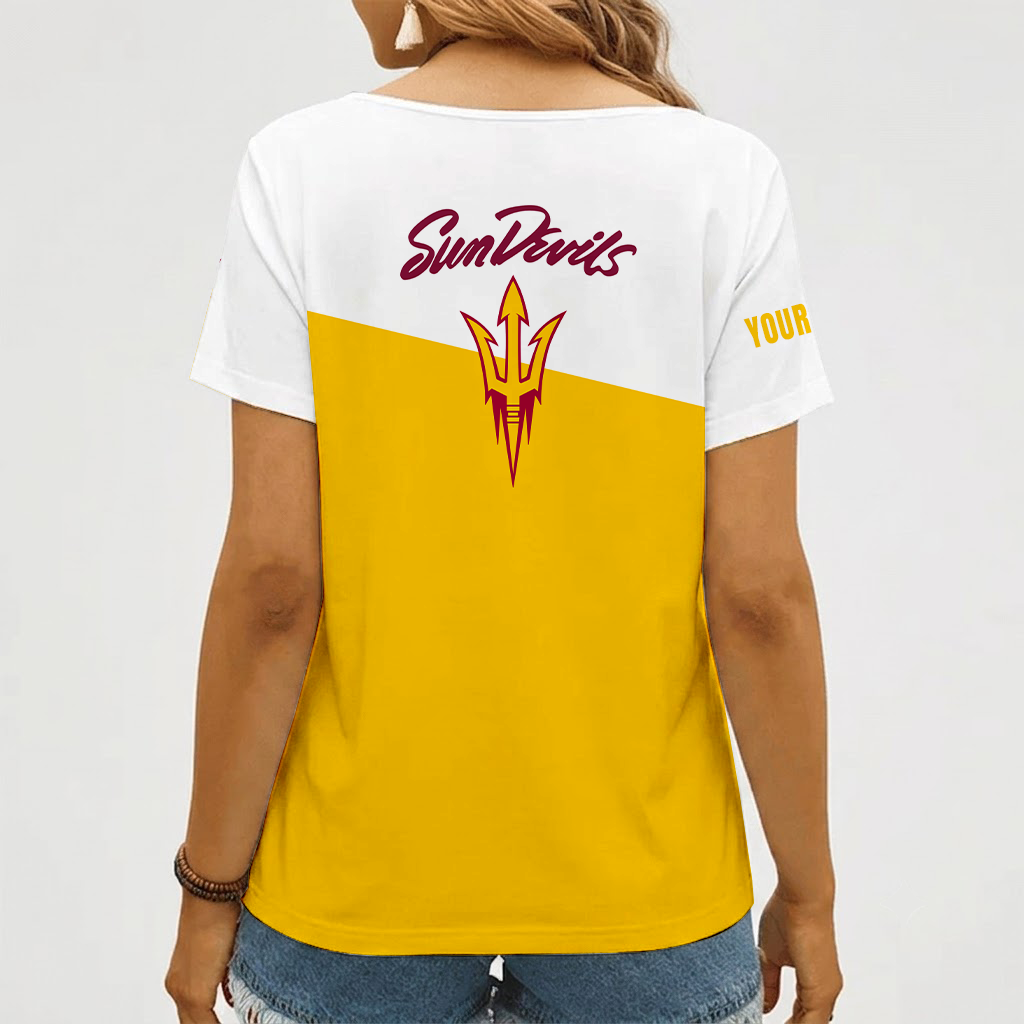 [FAN FAVORITE] NEW CUSTOMIZED NCAA MFF11 ASS ARIZONA STATE SUN DEVILS V-NECK FEMALE SHIRT