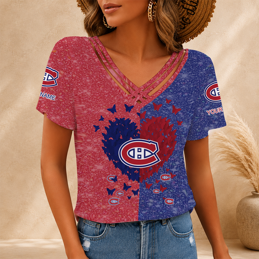 [SUPER SALE] NEW CUSTOMIZED NHL11 MCD MONTREAL CANADIENS V-NECK SHIRT