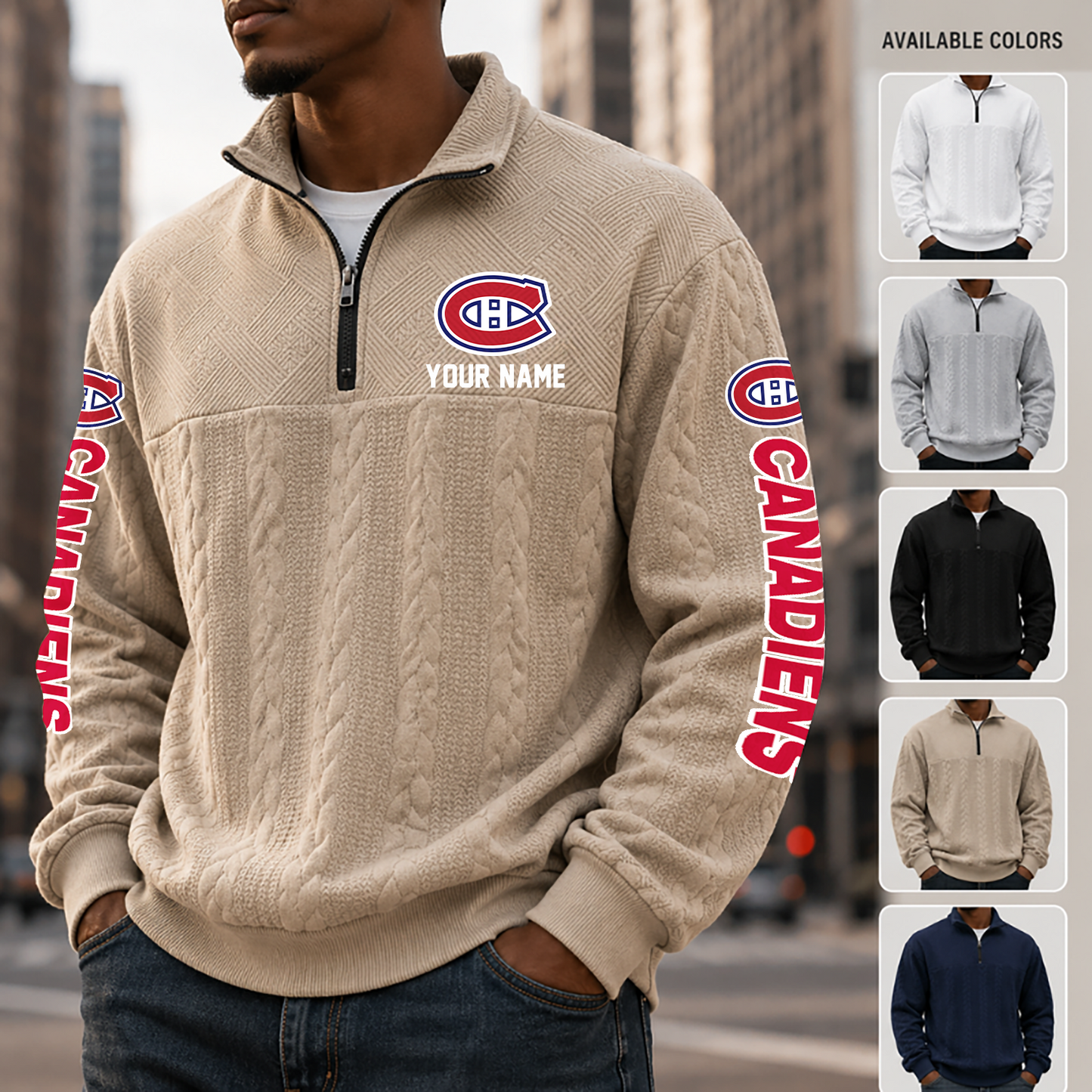 [SUPER SALE] NEW CUSTOMIZED NHL11 MCD MONTREAL CANADIENS MULTICOLOR QUARTER-ZIP SWEATSHIRT
