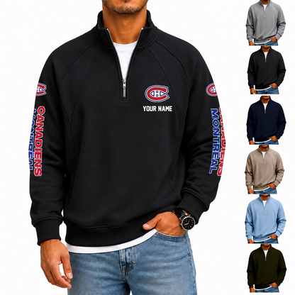 [SUPER SALE] NEW CUSTOMIZED NHL11 MCD MONTREAL CANADIENS MEN'S QUARTER ZIP PULLOVER