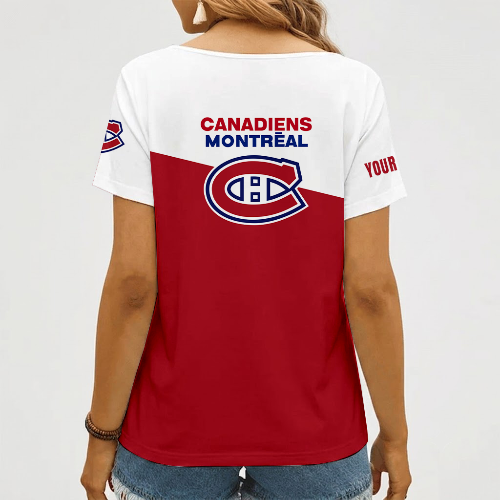 [SUPER SALE] NEW CUSTOMIZED NHL11 MCD MONTREAL CANADIENS V-NECK FEMALE SHIRT