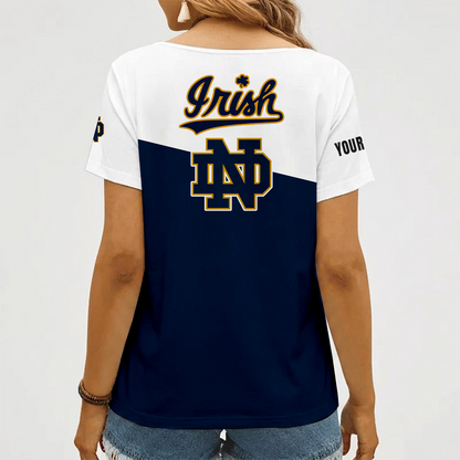[FAN FAVORITE] NEW CUSTOMIZED NCAA MFF12 NFI NOTRE DAME FIGHTING IRISH V-NECK FEMALE SHIRT