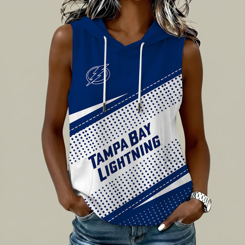 [SUPER SALE] NEW CUSTOMIZED NHL12 TPL TAMPA BAY LIGHTNING WOMEN'S SLEEVELESS HOODED POCKET TANK TOP
