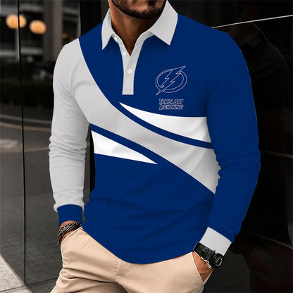 [SUPER SALE] NEW CUSTOMIZED NHL12 TPL TAMPA BAY LIGHTNING MEN LONG SLEEVE POLO