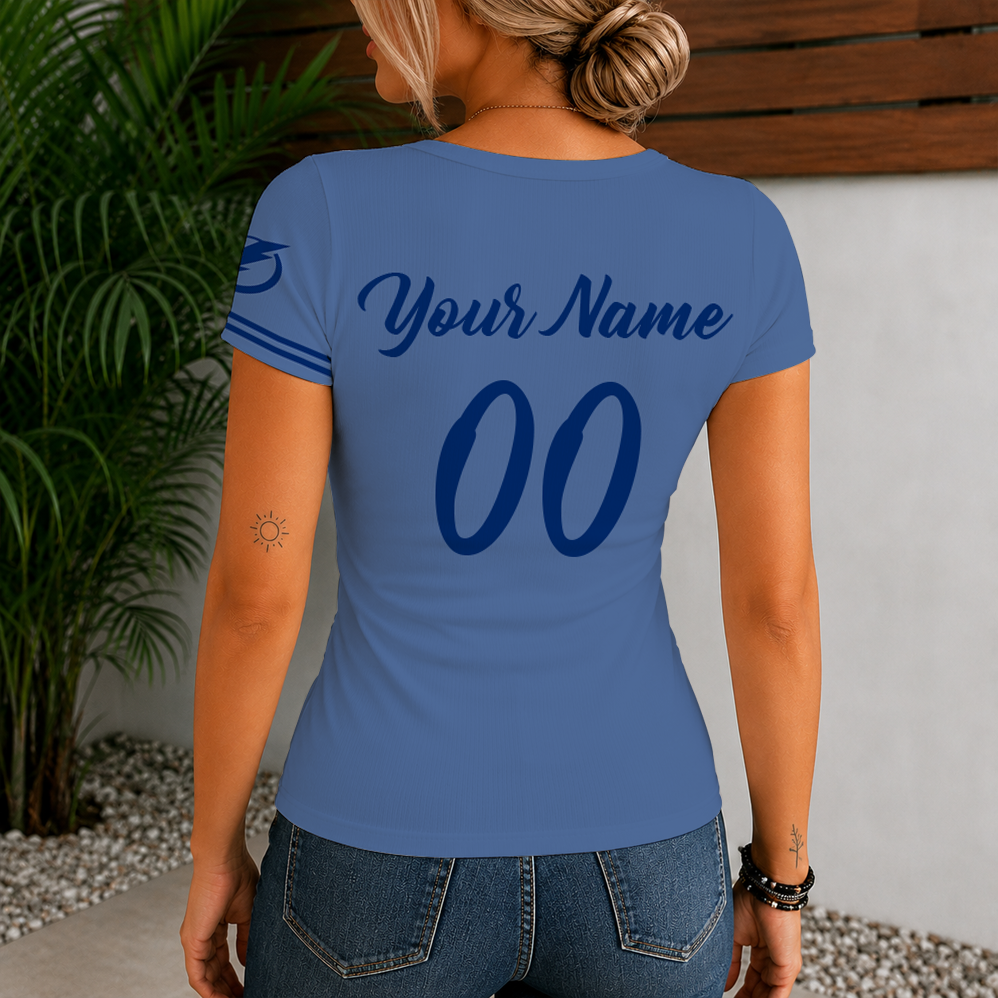 [SUPER SALE] NEW CUSTOMIZED NHL12 TPL TAMPA BAY LIGHTNING WOMEN'S SHORT SLEEVE HENLEY T-SHIRT