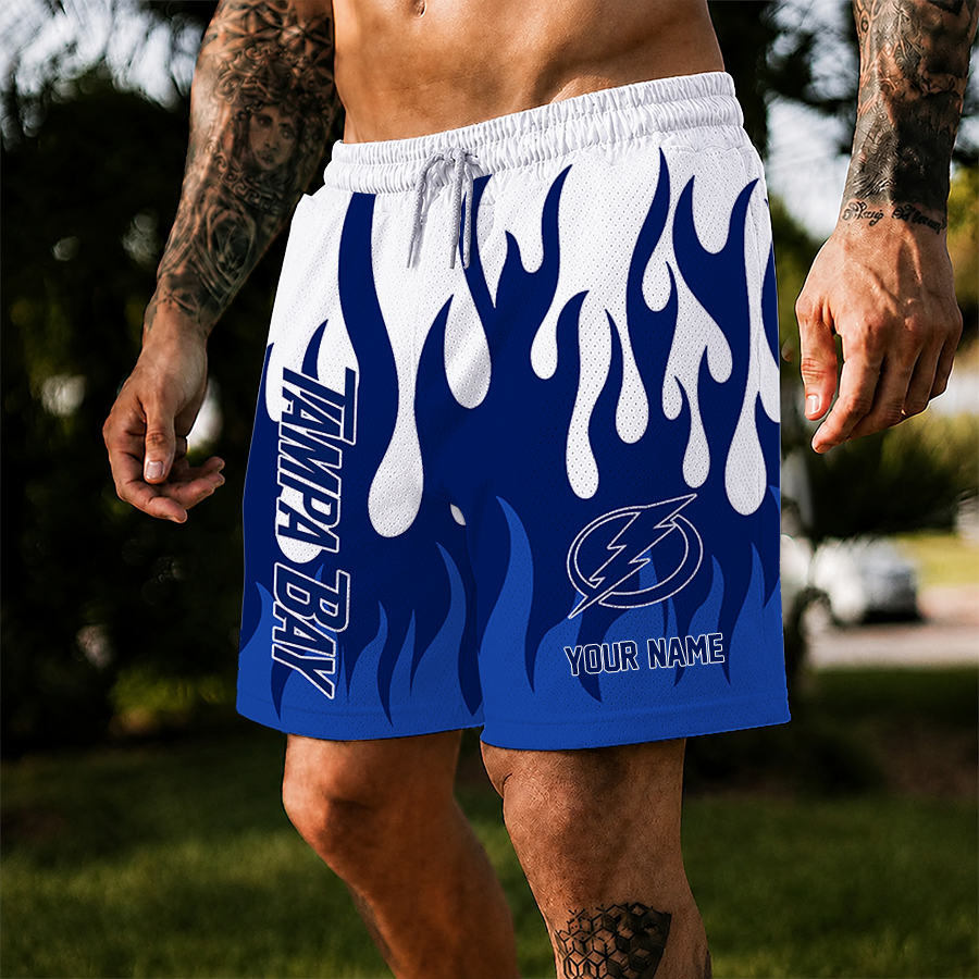 [SUPER SALE] NEW CUSTOMIZED NHL12 TPL TAMPA BAY LIGHTNING SHORT PANTS