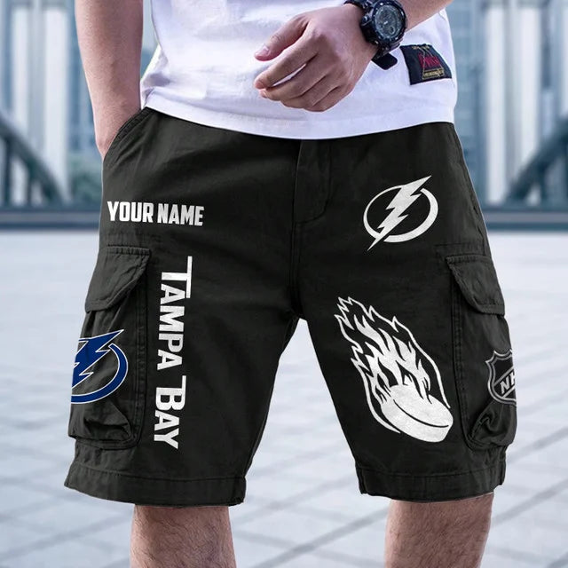 [SUPER SALE] NEW CUSTOMIZED NHL12 TPL TAMPA BAY LIGHTNING CARGO SHORTS
