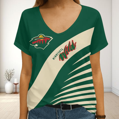 [SUPER SALE] NEW CUSTOMIZED NHL13 MNW MINNESOTA WILD V-NECK FEMALE SHIRT