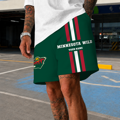 [SUPER SALE] NEW CUSTOMIZED NHL13 MNW MINNESOTA WILD SHORT PANTS