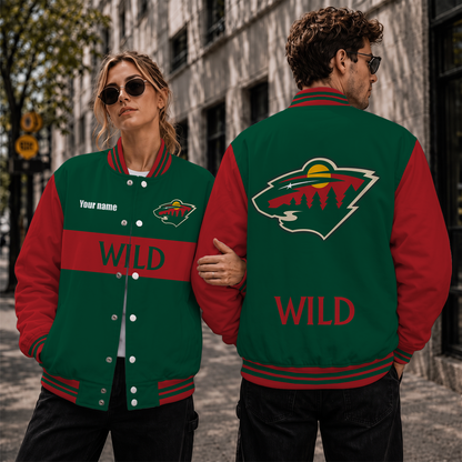 [SUPER SALE] NEW CUSTOMIZED NHL13 MNW MINNESOTA WILD SATIN VARSITY JACKET & BASEBALL JACKET
