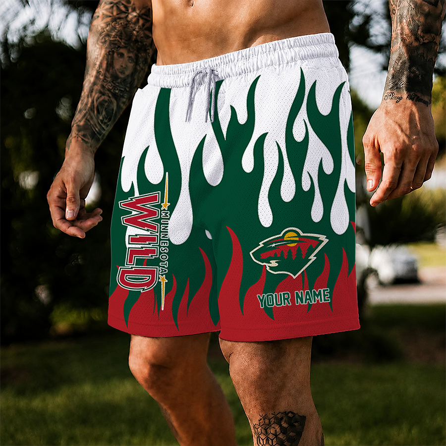 [SUPER SALE] NEW CUSTOMIZED NHL13 MNW MINNESOTA WILD SHORT PANTS