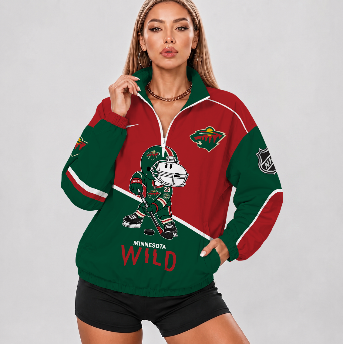 [SUPER SALE] NEW CUSTOMIZED NHL13 MNW MINNESOTA WILD V-NECK ZIPPER SWEATSHIRT JACKET