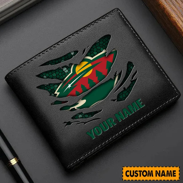 [SUPER SALE] NEW CUSTOMIZED NHL13 MNW MINNESOTA WILD LEATHER WALLET