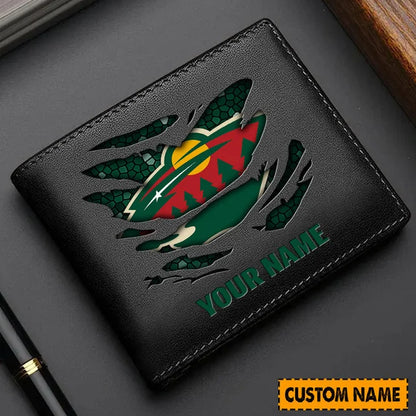 [SUPER SALE] NEW CUSTOMIZED NHL13 MNW MINNESOTA WILD LEATHER WALLET