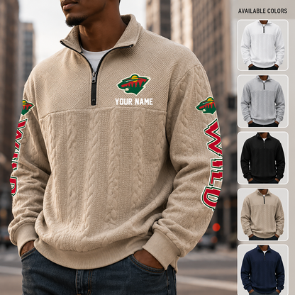 [SUPER SALE] NEW CUSTOMIZED NHL13 MNW MINNESOTA WILD MULTICOLOR QUARTER-ZIP SWEATSHIRT