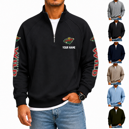 [SUPER SALE] NEW CUSTOMIZED NHL13 MNW MINNESOTA WILD MEN'S QUARTER ZIP PULLOVER