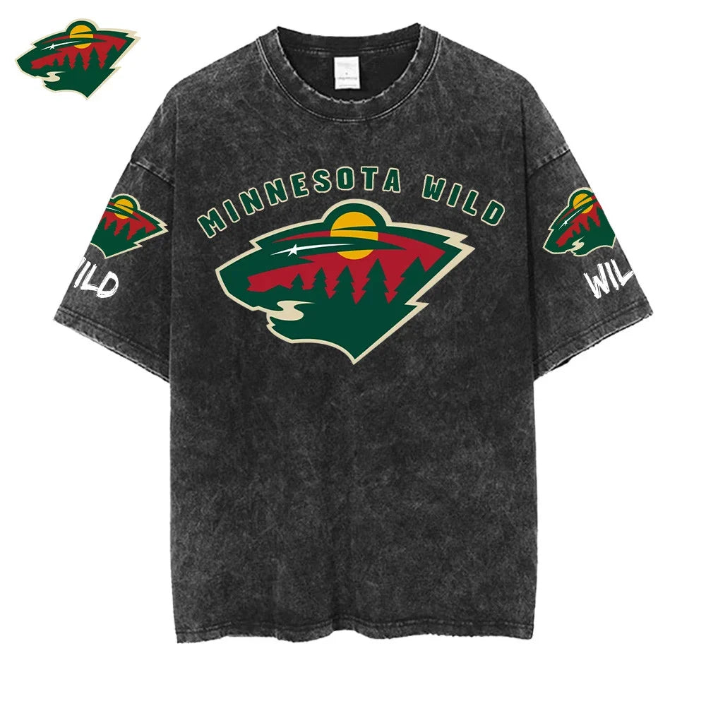 [SUPER SALE] NEW CUSTOMIZED NHL13 MNW MINNESOTA WILD MULTICOLOR WASHED TEE