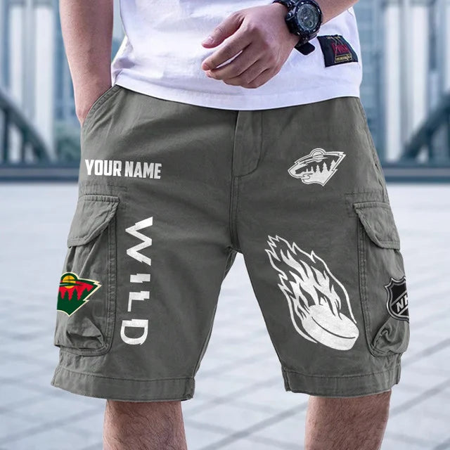[SUPER SALE] NEW CUSTOMIZED NHL13 MNW MINNESOTA WILD CARGO SHORTS
