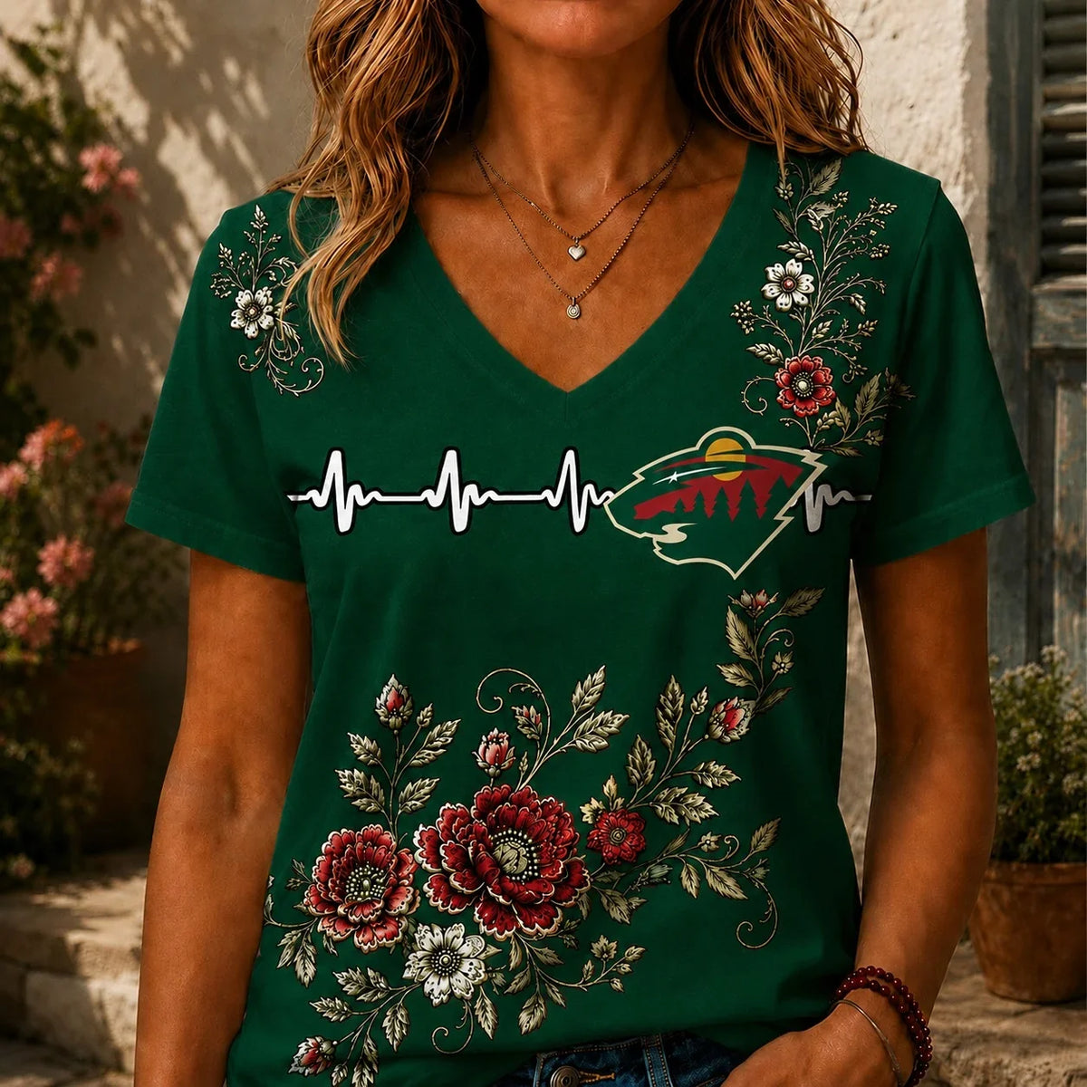 [SUPER SALE] NEW CUSTOMIZED NHL13 MNW MINNESOTA WILD V-NECK FEMALE SHIRT