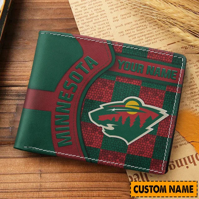[SUPER SALE ] NEW CUSTOMIZED NHL13 MNW MINNESOTA WILD LEATHER WALLET