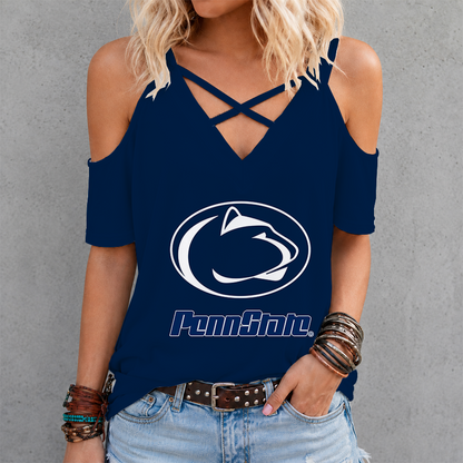 [FAN FAVORITE] NEW CUSTOMIZED NCAA MFF13 PNL PENN STATE NITTANY LIONS CRISS CROSS V-NECK TOP