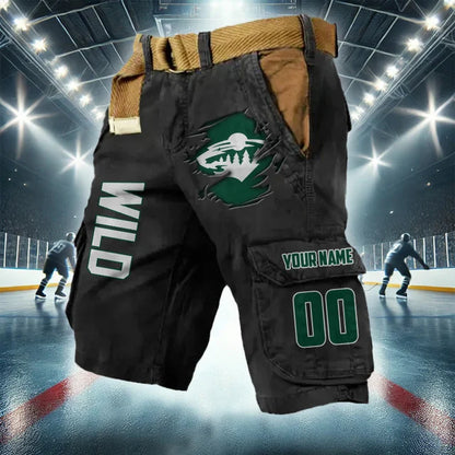 [SUPER SALE] NEW CUSTOMIZED NHL13 MNW MINNESOTA WILD CARGO SHORTS