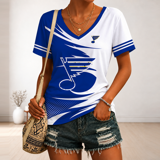 [SUPER SALE] NEW CUSTOMIZED NHL14 SLB ST. LOUIS BLUES V-NECK FEMALE SHIRT