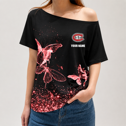 [FAN FAVORITE] NEW CUSTOMIZED NCAA MFF14 SCH ST. CLOUD STATE HUSKIES OFF-SHOULDER SHIRT
