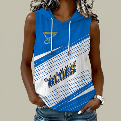 [SUPER SALE] NEW CUSTOMIZED NHL14 SLB ST. LOUIS BLUES WOMEN'S SLEEVELESS HOODED POCKET TANK TOP