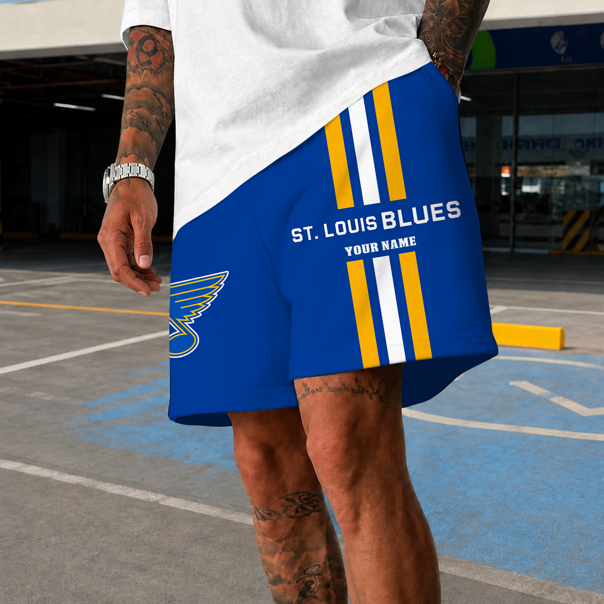 [SUPER SALE] NEW CUSTOMIZED NHL14 SLB ST. LOUIS BLUES SHORT PANTS