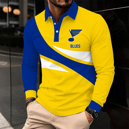 [SUPER SALE] NEW CUSTOMIZED NHL14 SLB ST. LOUIS BLUES MEN LONG SLEEVE POLO