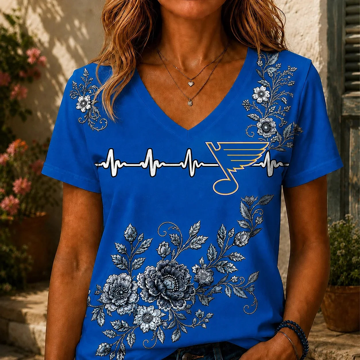 [SUPER SALE] NEW CUSTOMIZED NHL14 SLB ST. LOUIS BLUES V-NECK FEMALE SHIRT