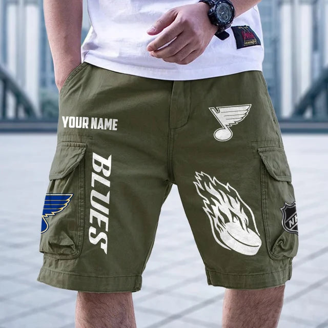 [SUPER SALE] NEW CUSTOMIZED NHL14 SLB ST. LOUIS BLUES CARGO SHORTS