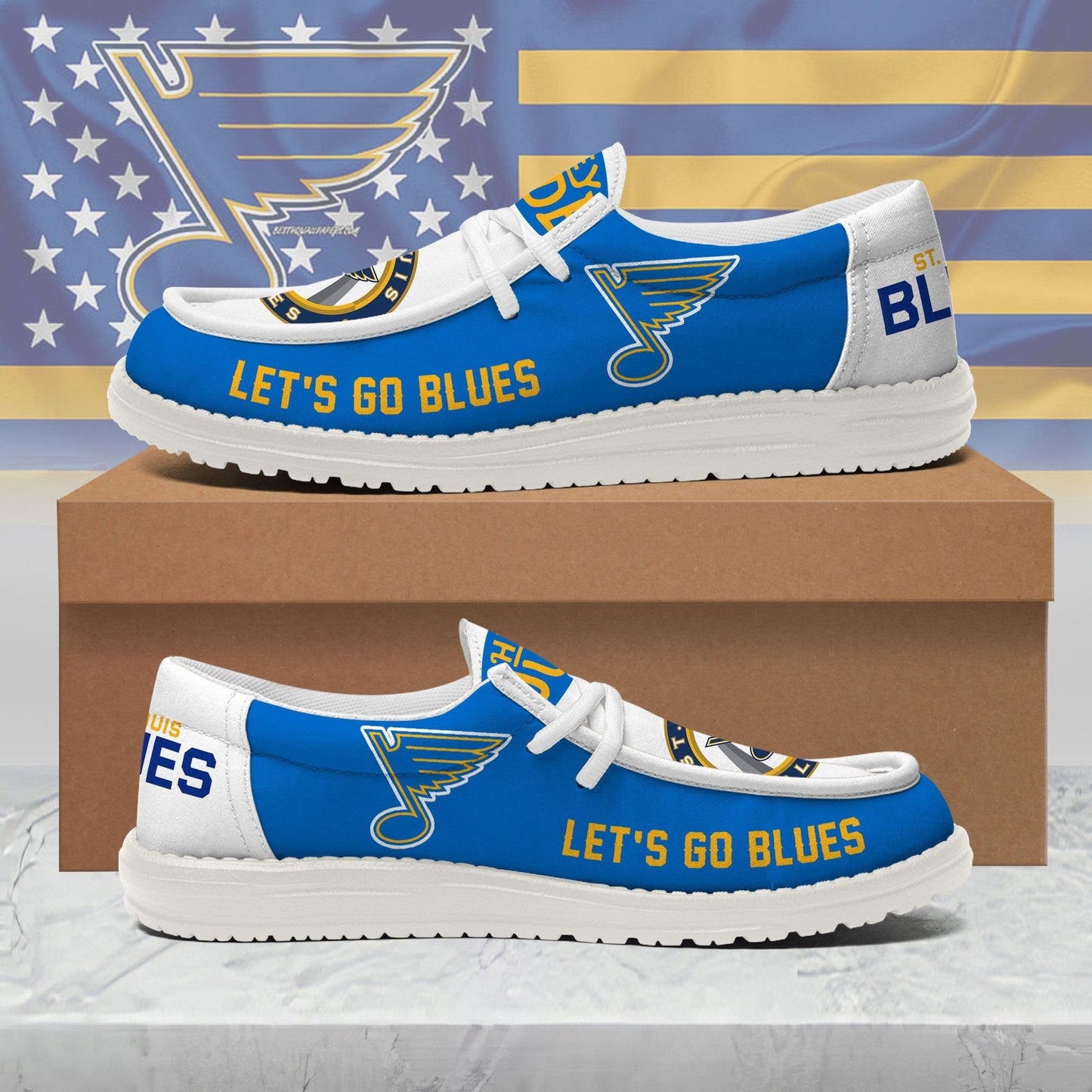 [SUPER SALE ] NEW CUSTOMIZED NHL14 SLB ST. LOUIS BLUES LOAFER SHOES