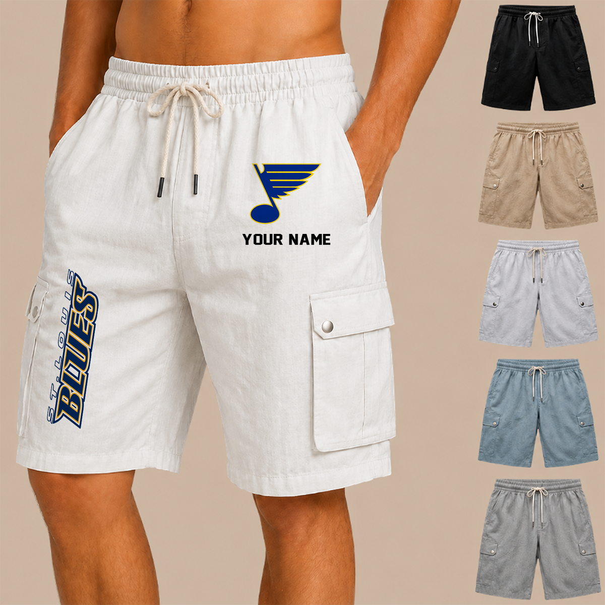 [SUPER SALE] NEW CUSTOMIZED NHL14 SLB ST. LOUIS BLUES MEN'S DRAWSTRING CARGO SHORTS