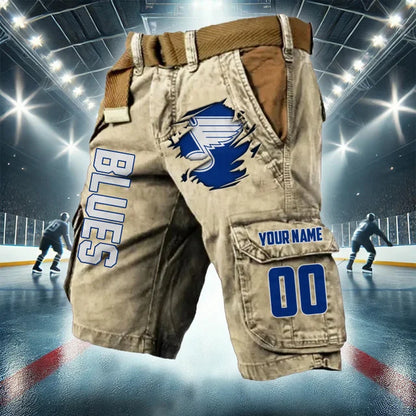 [SUPER SALE] NEW CUSTOMIZED NHL14 SLB ST. LOUIS BLUES CARGO SHORTS