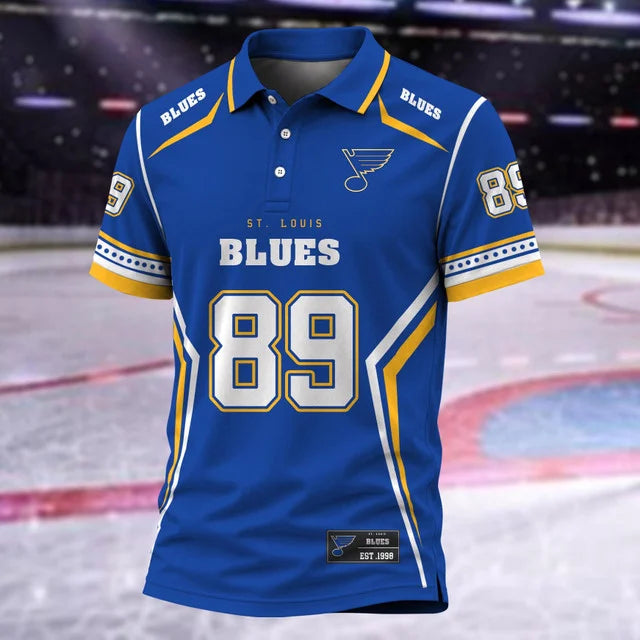 [SUPER SALE] NEW CUSTOMIZED NHL14 SLB ST. LOUIS BLUES POLO SHIRT