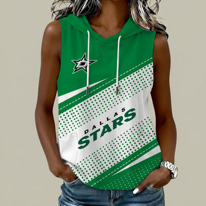 [SUPER SALE] NEW CUSTOMIZED NHL15 DLS DALLAS STARS WOMEN'S SLEEVELESS HOODED POCKET TANK TOP